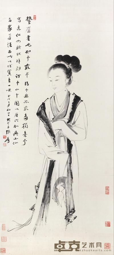 张大千 1934年作 仿唐六如仕女 立轴 170×75cm