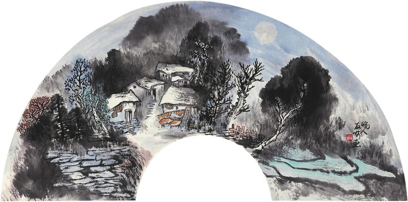 周友林 山村之夜 镜心