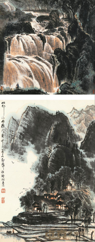 郑炜 山水 (二帧) 镜框 山69×47cm;观59×59cm
