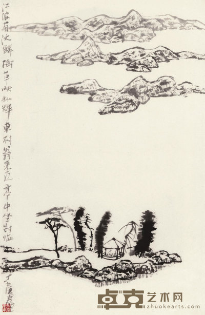 李庚 江波晓景 镜框 69×45cm
