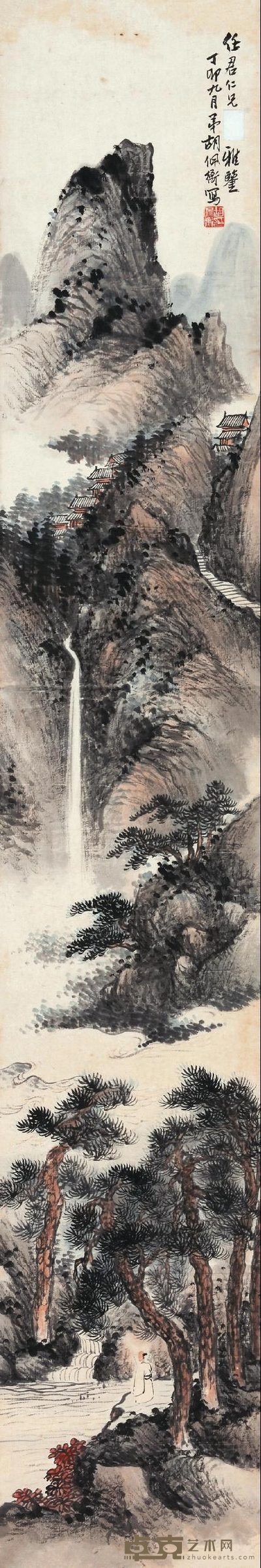 胡佩衡 溪山访友 镜心 137×23cm