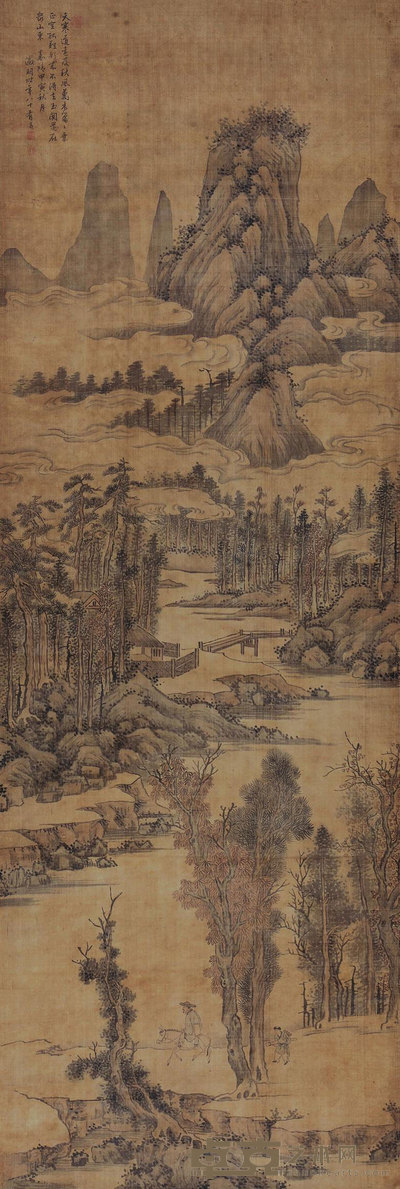 文徵明 （款） 秋山暮归 立轴 244×84cm