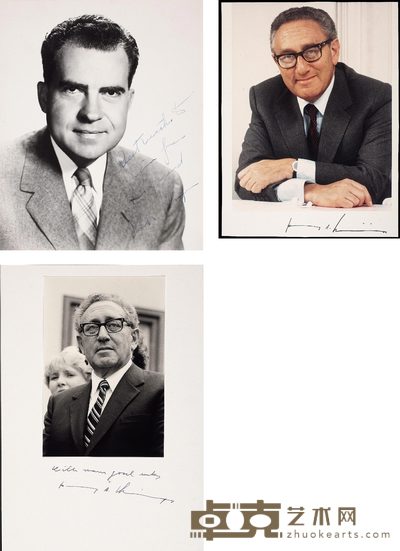 《访问新中国第一人》美国总统尼克松（Richard Milhous Nixon）与国务卿亨利基·辛格（Henry Alfred Kissinger）题字签名照片共3件 --