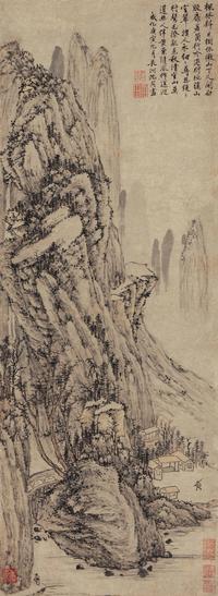 沈周 1470年作 溪山行吟图 立轴
