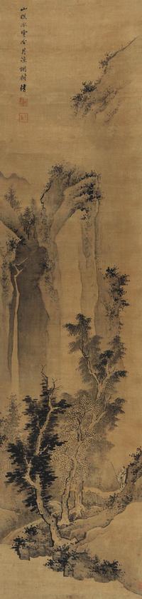 章声 策杖观瀑 立轴