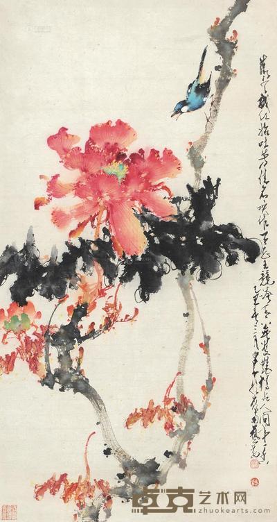 赵少昂 鸟鸣花吐芳 立轴 87×46cm