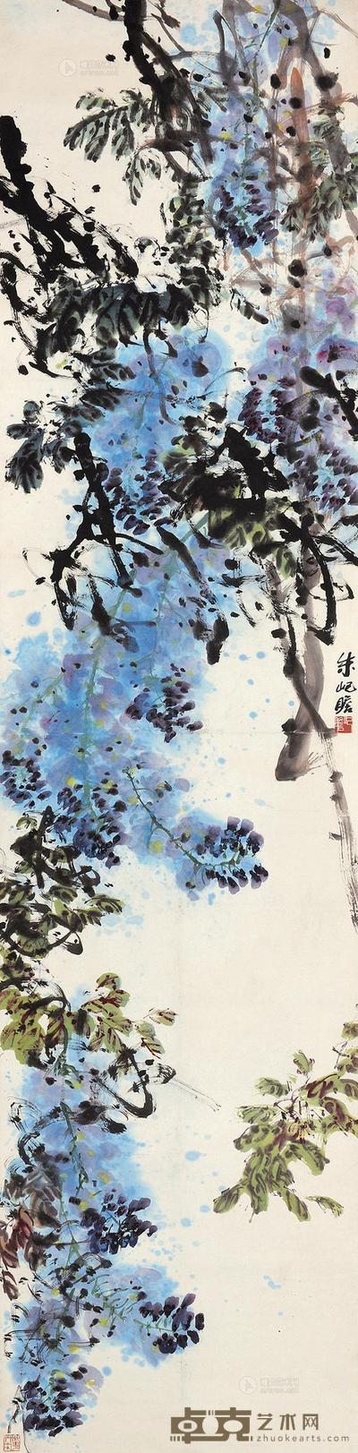 朱屺嶦 紫藤 立轴 271×68cm