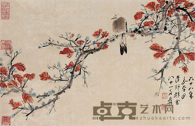 张大千 一九七九年作 红叶白头 镜心 44×66cm