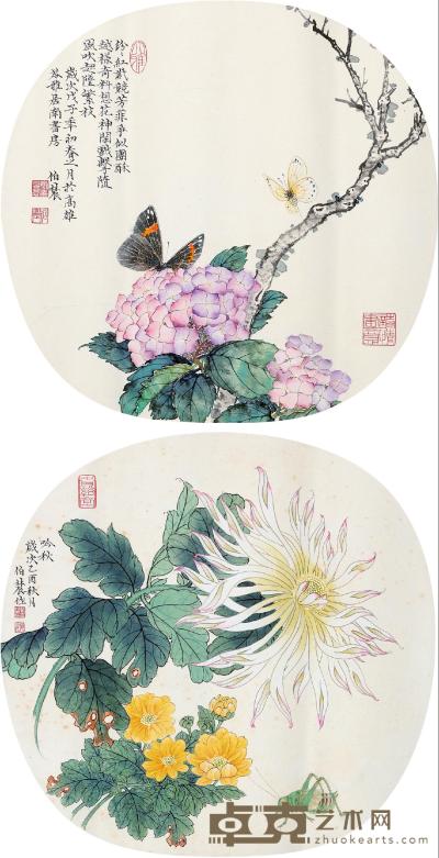 刘伯农 花卉草虫 镜心 33×34cm×2