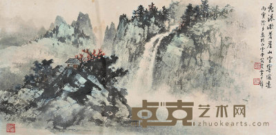 黄君璧 1986年作 飞瀑苍崖 镜心 29.5×59cm
