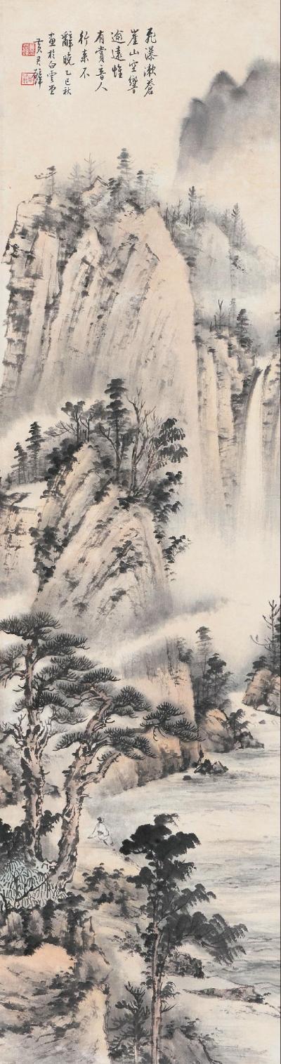 黄君璧 1965年作 空谷观瀑 立轴