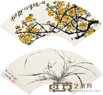 齐白石 若瓢 梅花·兰草 镜心 18×51.5cm