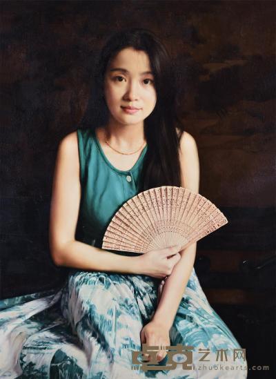 张义波 1996年作 持扇少女 100×72cm