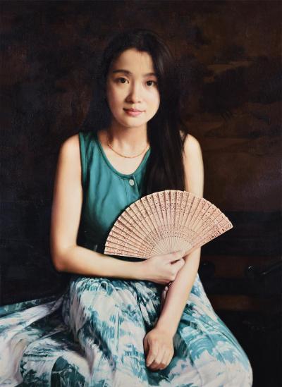 张义波 1996年作 持扇少女