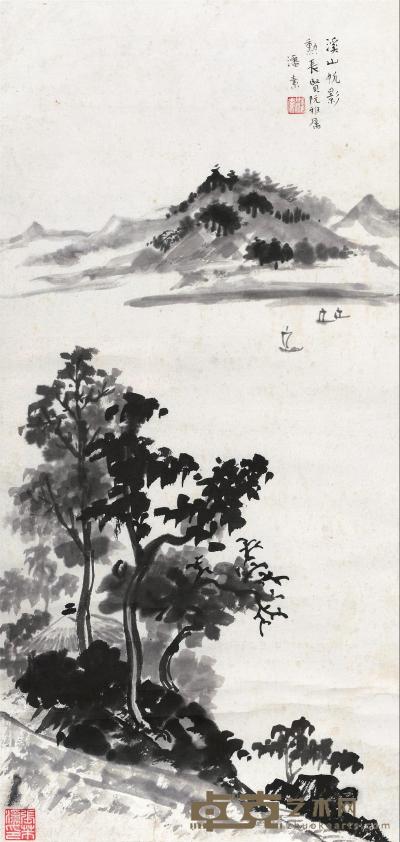 潘素 溪山帆影 镜框 66×32cm
