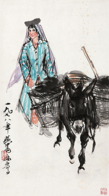 黄胄 赶驴图 镜心
