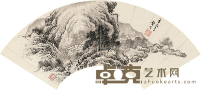 龚贤 深山幽居图 扇面 17×53cm