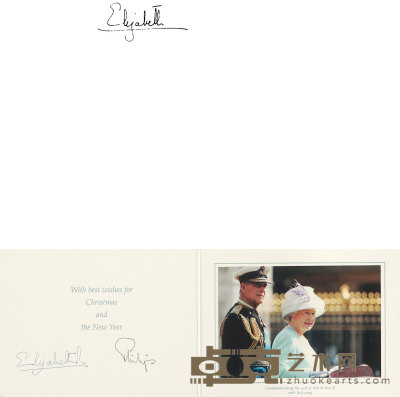 “英国女王”伊利莎白二世（Elizabeth Windsor）与菲利普亲王联合签名贺卡 --