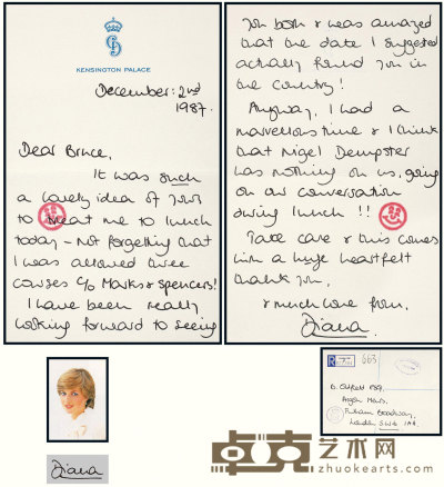 “英国最美王妃”戴安娜（Diana）亲笔信 --