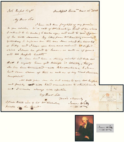 “蒸汽机创始人”詹姆斯·瓦特（James Watt）亲笔信