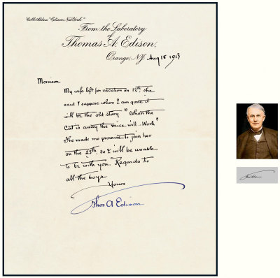 “美国最伟大的发明家”托马斯·爱迪生（Thomas Alva Edison）亲笔信