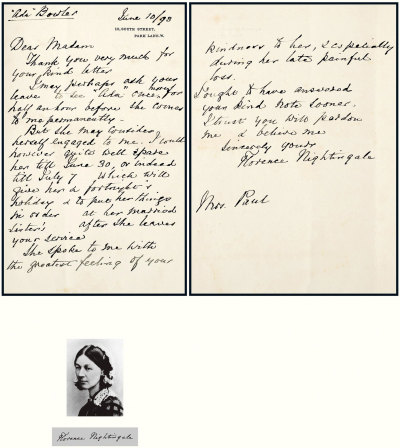 “提灯女神”弗洛伦斯·南丁格尔（Florence Nightingale）亲笔信