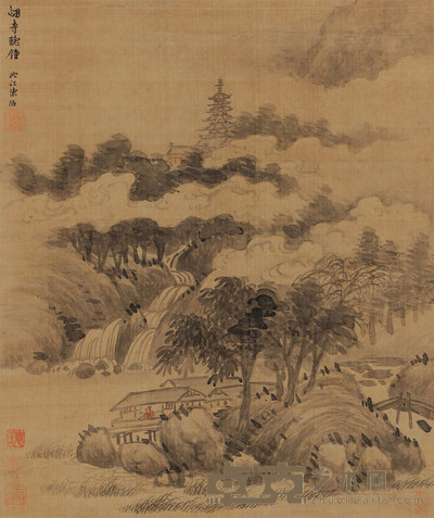 陈栝 烟寺听钟 立轴 49×40cm