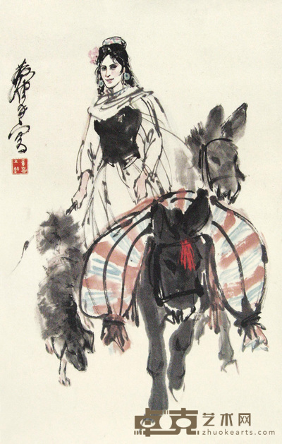 黄胄 赶驴图 镜心 68.7×43.2cm