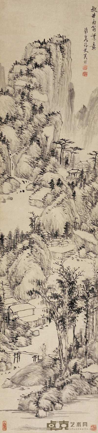 奚冈 仿元人山水 立轴 131×30cm