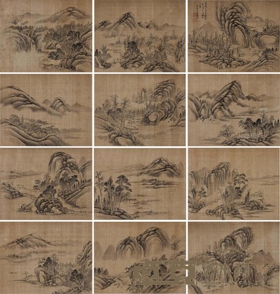 戴熙 (款) 山水仿古册 册页 23×28cm×12