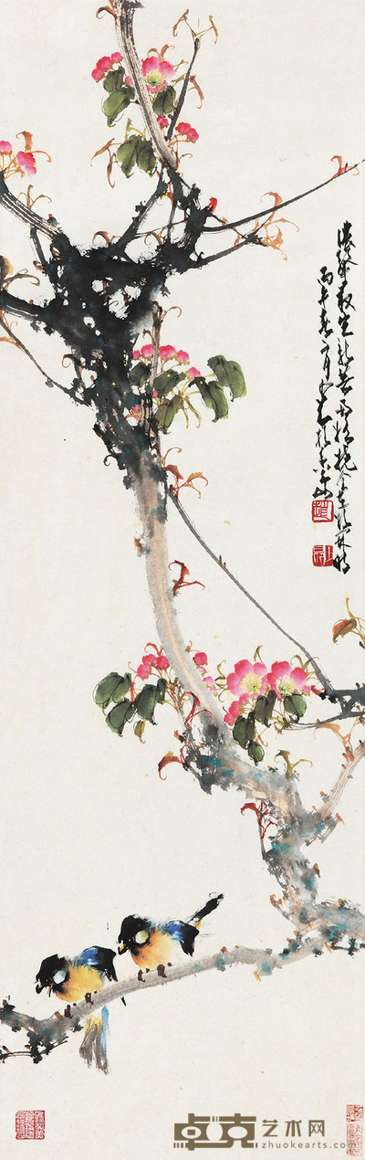 赵少昂 双栖 立轴 108×34cm