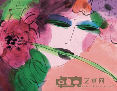 丁雄泉  1990年代 衔花女人 22×28cm