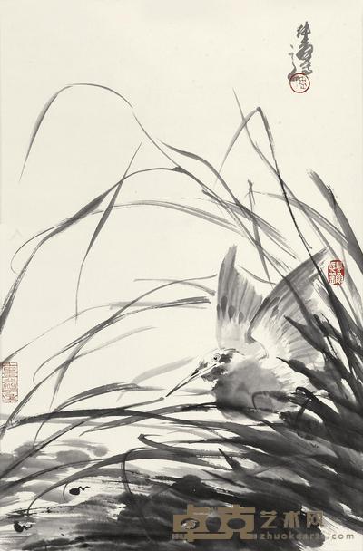 卢坤峰 芦塘飞鸟 立轴 69×46cm