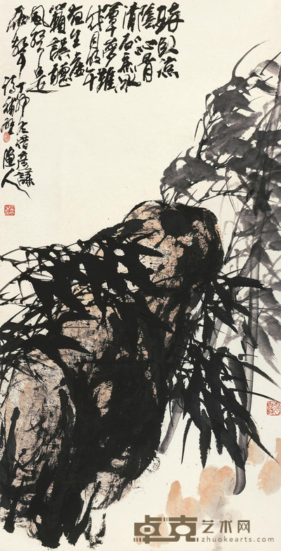 张立辰 1987年作 竹石图 镜心 131×68cm