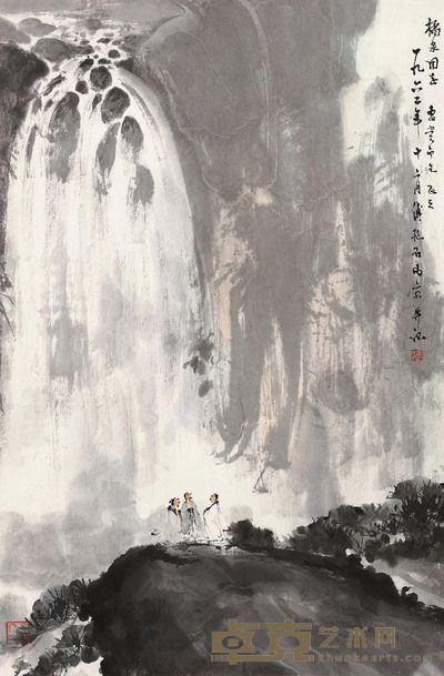 傅抱石 1962年作 虎溪三笑 立轴 68×45cm