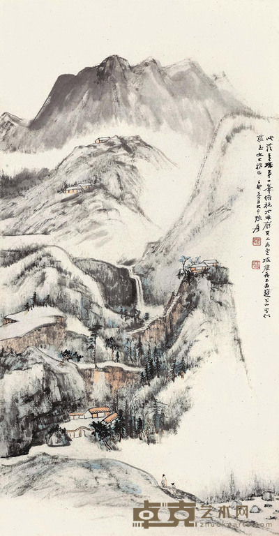 张大千 1939年作 青城山俯视诸景图 立轴 87×45cm