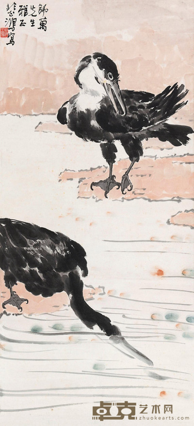 徐悲鸿 鱼鹰图 镜心 95×43cm