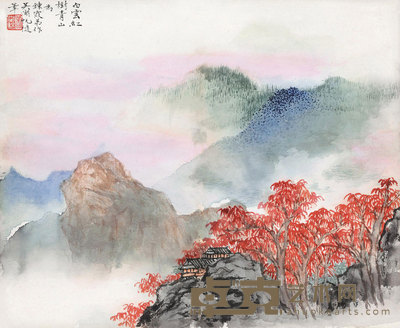 吴湖帆 白云红树青山 镜心 26×32cm