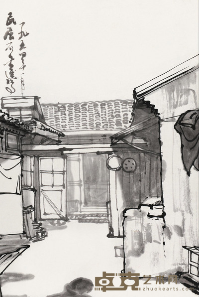 石鲁 民居速写 34×23cm