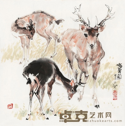 李延声 2003年作 呦鹿图 镜心 69×68cm