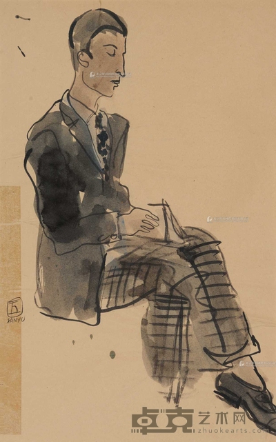 常玉 1920-1930年代作 彩格裤男士 43.5×27cm