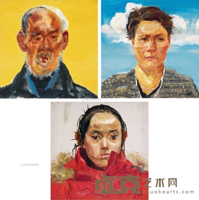 刘商英 2005年作 老头肖像 妇人肖像 少女肖像 60×60cm×3