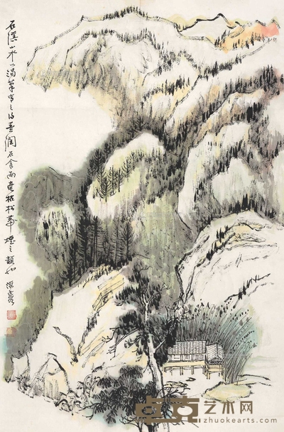 何海霞 石溪幽居 镜心 69×45cm