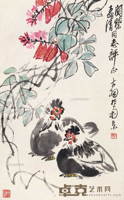 陈大羽 豆篱双吉 镜心 82×51cm