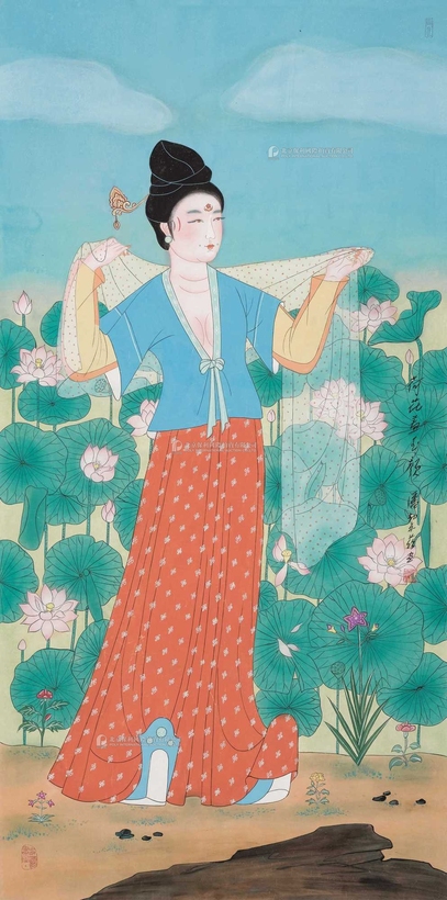 潘絜兹 荷花羞玉颜 镜心