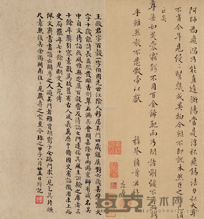 王穉登 飞鸿帖 镜心 书心29×13cm；题跋28.5×14cm