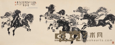 韦江凡 1994年作 扬鬃奋蹄歌大风 镜心 142×365cm