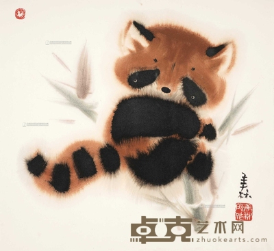韩美林 小浣熊 镜心 35×37.5cm