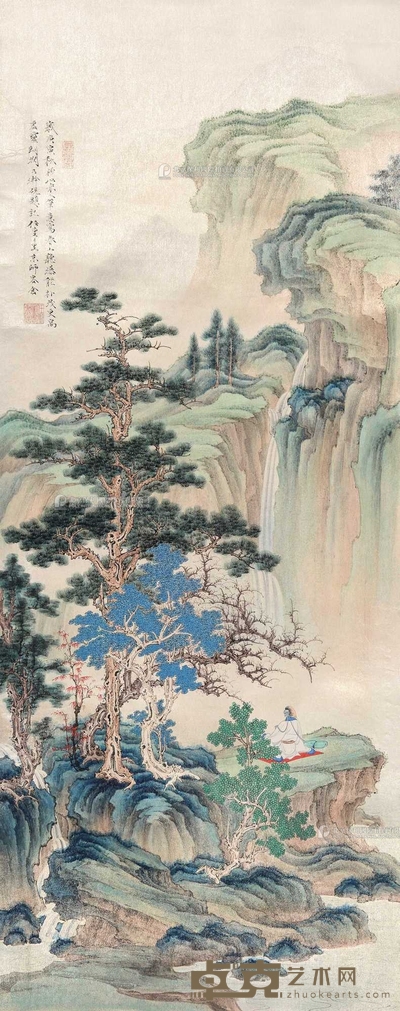 任重 2010年作 春山听瀑 镜心 98×39cm