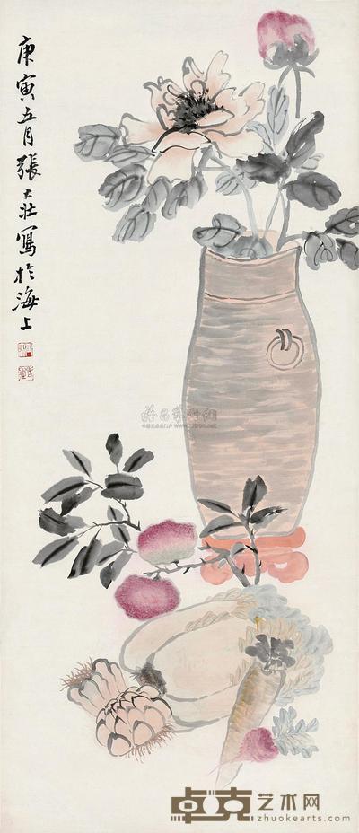 张大壮 富贵瓶花图 立轴 109×46cm